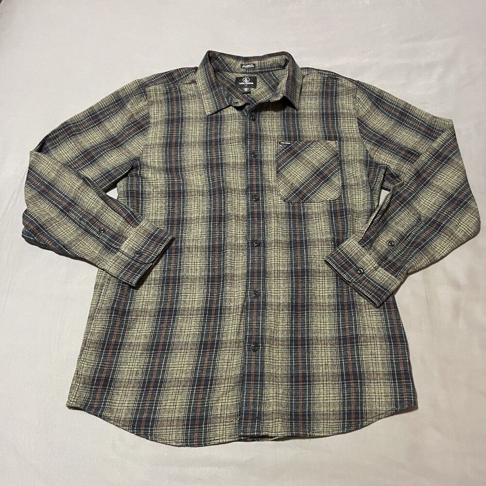 Volcom Heavy Twills Men’s L-6 Flannel Shirt  Classic Fit‎ Plaid Pocket Button Up